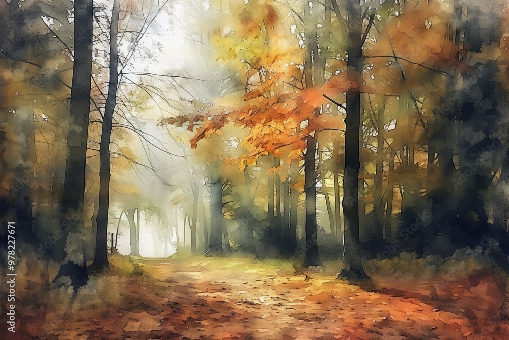 Fototapeta premium misty autumn forest