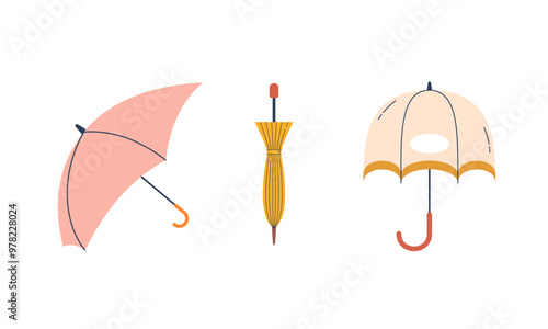 Umbrella logo, portable, collapsible devices designed to shield from rain or sunlight