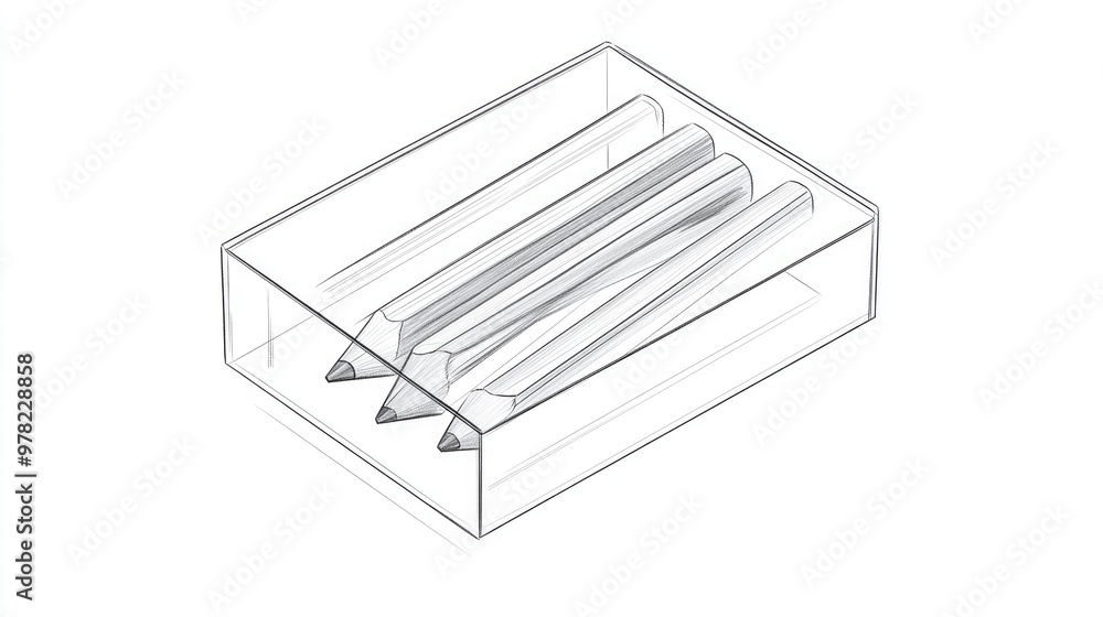 Line art illustration of pencil lead enclosed in a clear box on a white background Line art illustration of pencil lead enclosed in a clear box on a white background