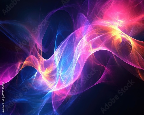 Line art illustration featuring an abstract colorful fractal light design