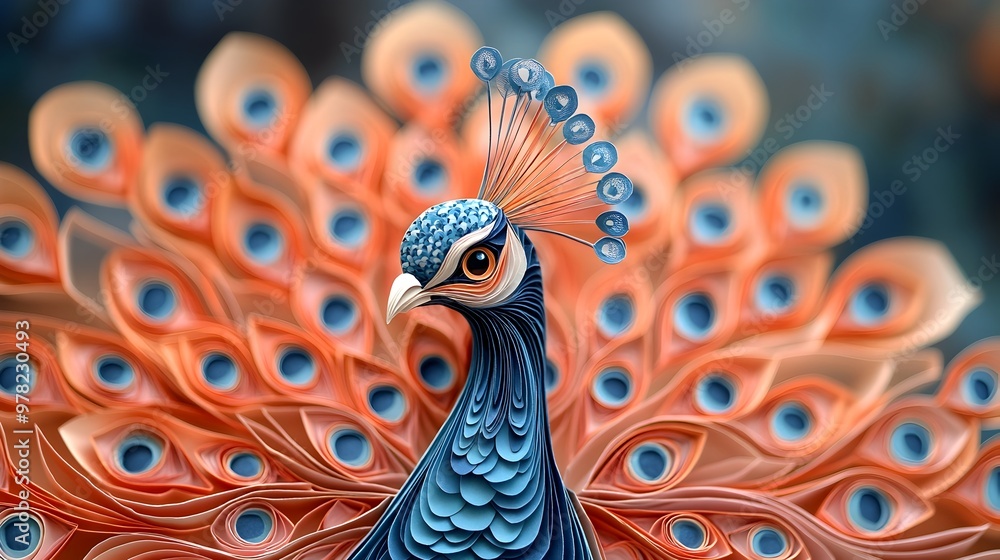 Fototapeta premium Delicate Paper Cut Peacock with Vibrant Feathers and Intricate Designs