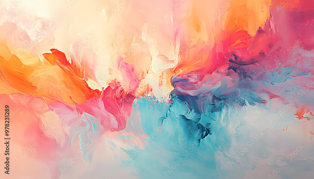 Obraz premium Abstract Art: A splash of bold and pastel colors in abstract forms, creating a visually dynamic and artistic aesthetic