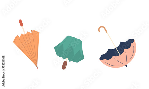 Umbrella logo, portable, collapsible devices designed to shield from rain or sunlight