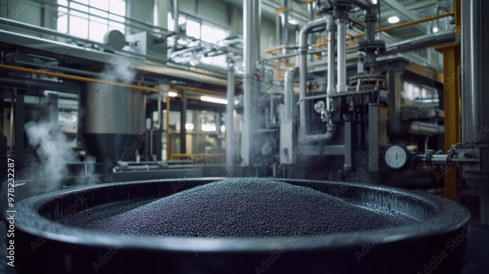 Fototapeta premium Industrial Manufacturing Process with Black Granules