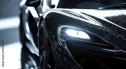 Close up of black sports car headlights