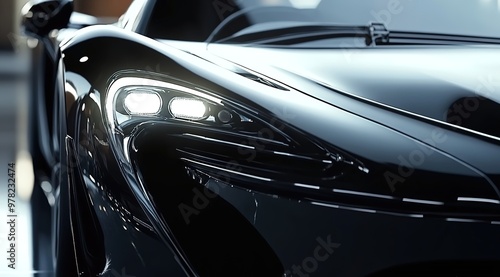 Close up of black sports car headlights