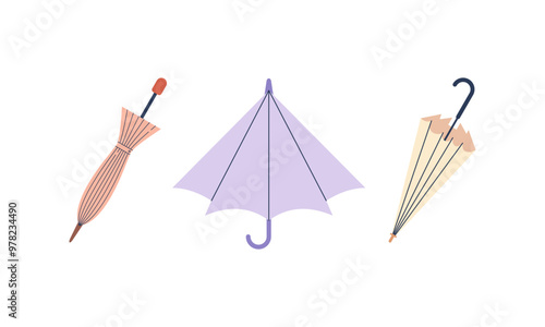 Umbrella logo, portable, collapsible devices designed to shield from rain or sunlight