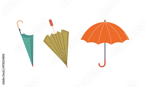 Umbrella logo, portable, collapsible devices designed to shield from rain or sunlight