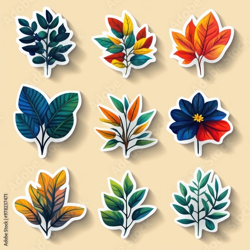 Colorful Leaf Stickers Illustration