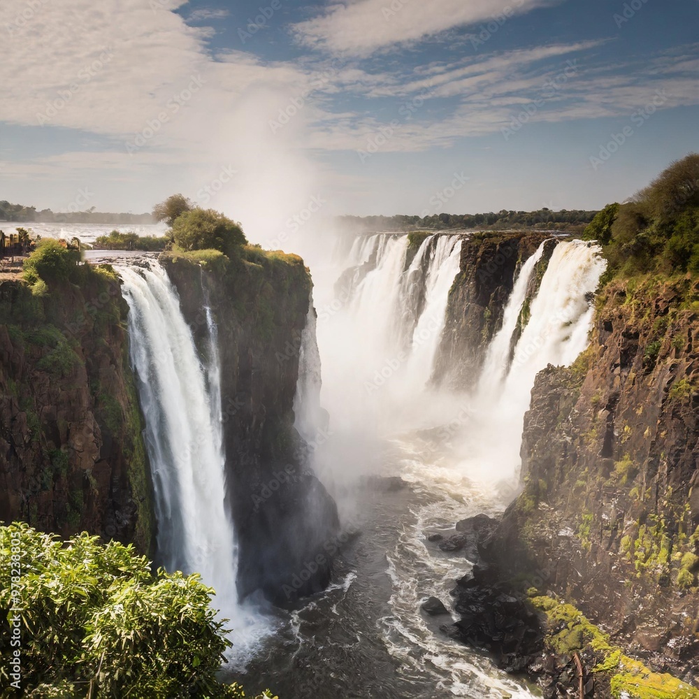 Fototapeta premium Victoria Falls in Full Flow, Showcasing the Power and Majesty of Nature