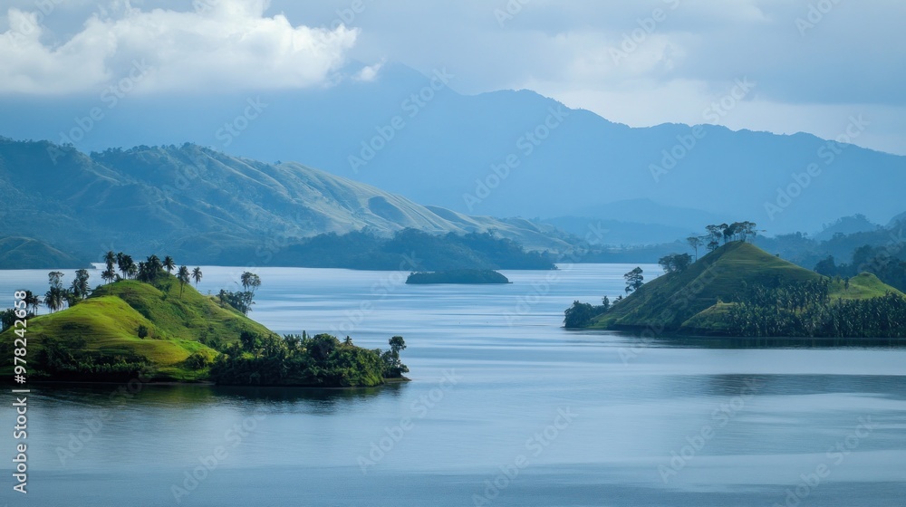 Serene Landscape with Lush Green Islands Serene Landscape with Lush Green Islands