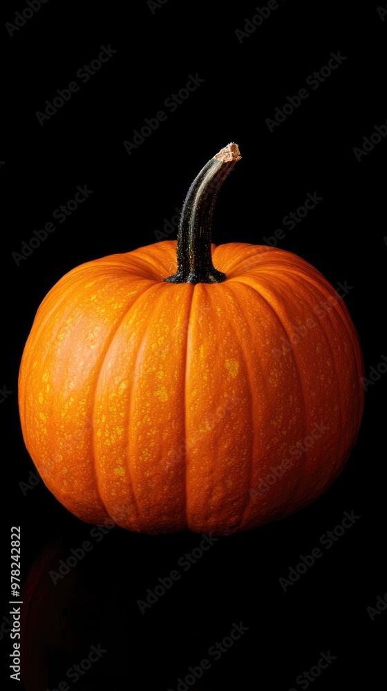 Pumpkin isolated on black background. Ripe orange squash vertical image. Halloween and Thanksgiving harvest concept Pumpkin isolated on black background. Ripe orange squash vertical image. Halloween and Thanksgiving harvest concept