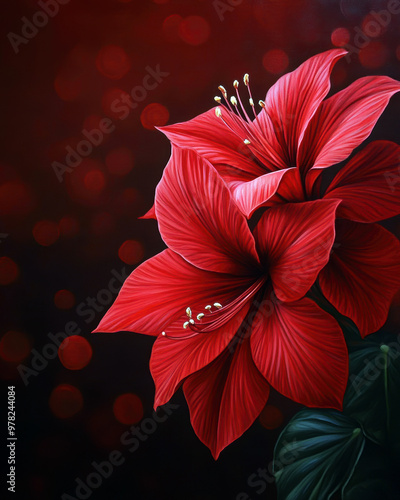 A red flower with a dark background. The flower is the main focus of the image. The background is dark, which creates a sense of depth and contrast. The flower is the center of attention