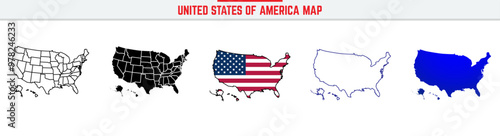 A simple, outline of the United States map, including all state boundaries. This vector design is ideal for projects require a clear, accurate depiction of the USA, USA icon editable stroke and flat 