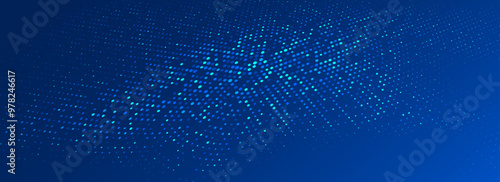 Glowing blue dotted wallpaper. Abstract curved round dot grid texture. Circle halftone pattern background. Ai backdrop concept for technology, business, news, healthcare, medicine design. Vector