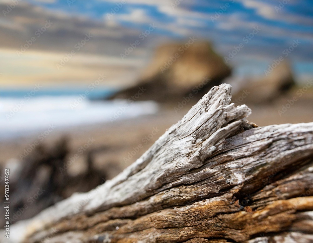 Weathered driftwood texture with depth of field on a coastal background Weathered driftwood texture with depth of field on a coastal background