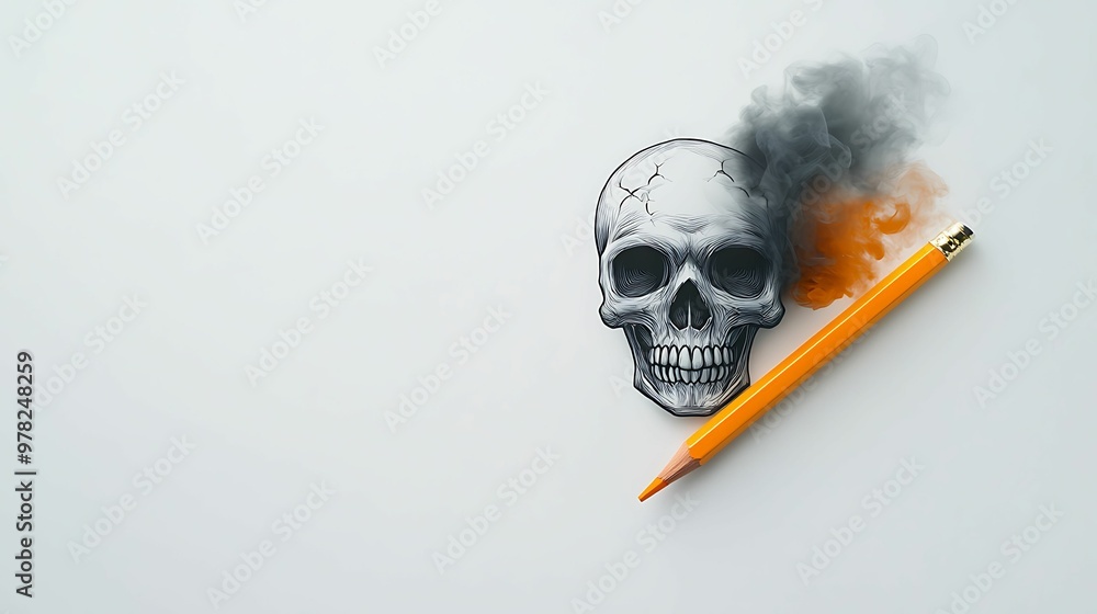 Dark and Detailed Gothic Halloween Skull Colored Pencil Drawing with Clarity in Clear Light on White Background Dark and Detailed Gothic Halloween Skull Colored Pencil Drawing with Clarity in Clear Light on White Background