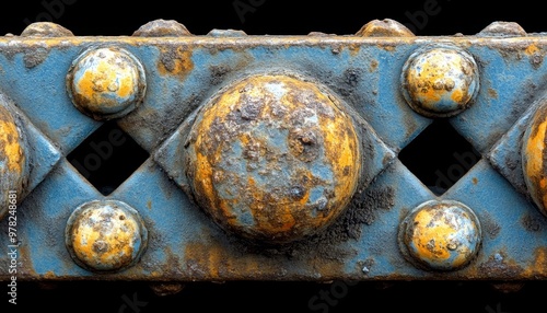 Close-up of Rusted Metal with Blue and Yellow Paint