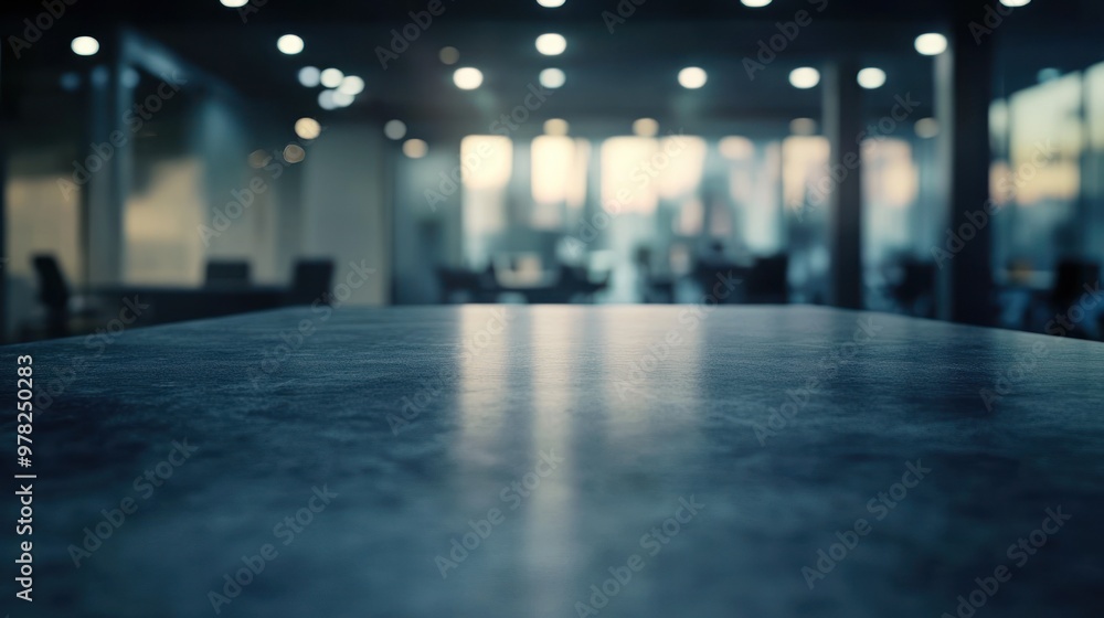 A blurred office space with a focus on a textured table surface. A blurred office space with a focus on a textured table surface.