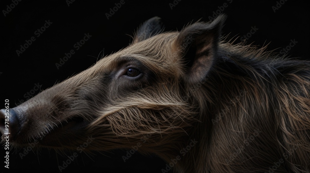 Side view wild boar over a black background Side view wild boar over a black background