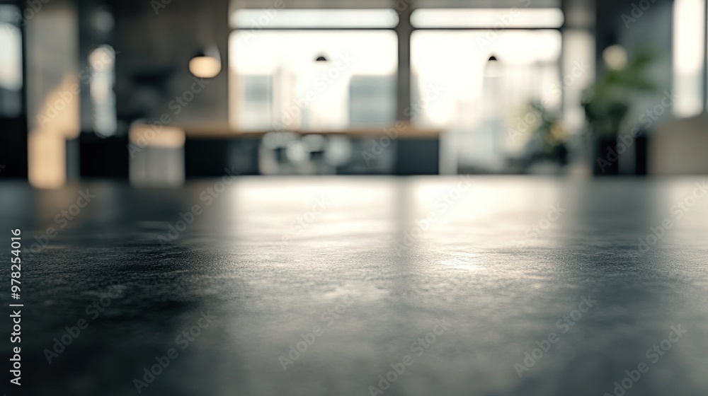 A modern office interior with a focus on a sleek countertop and city view. A modern office interior with a focus on a sleek countertop and city view.