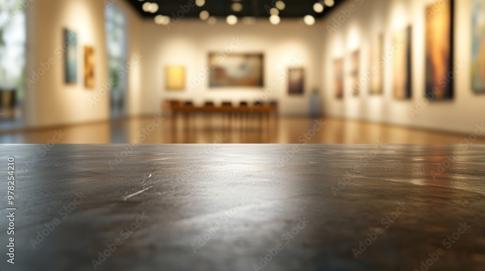 A spacious art gallery with paintings displayed on the walls and a polished floor. A spacious art gallery with paintings displayed on the walls and a polished floor.