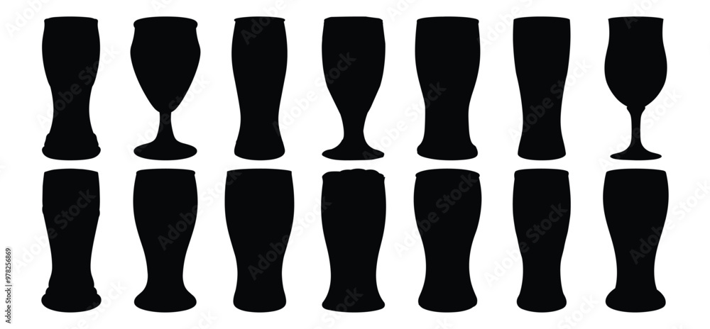 Beer silhouettes set, glass pack of vector silhouette design, isolated background Beer silhouettes set, glass pack of vector silhouette design, isolated background