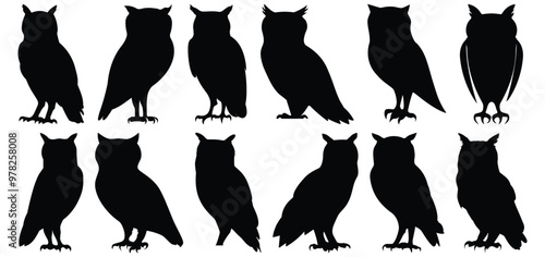 Owl silhouette set vector design big pack of bird illustration and icon