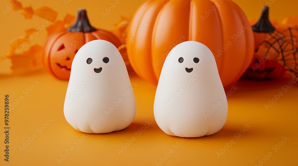 Halloween ghosts with funny pumpkin Halloween ghosts with funny pumpkin