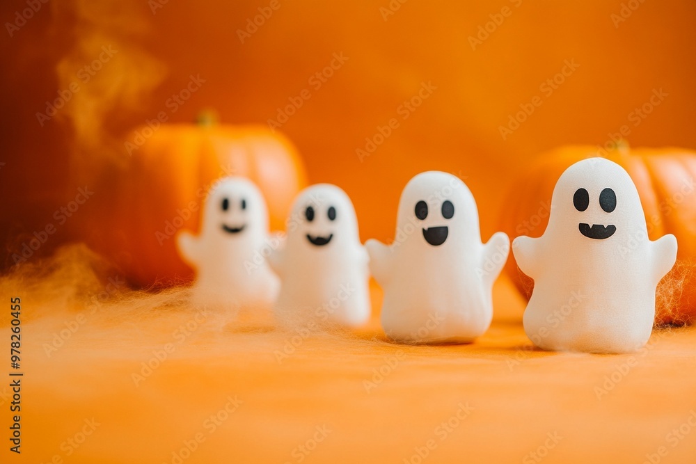 Halloween ghosts with funny pumpkin Halloween ghosts with funny pumpkin