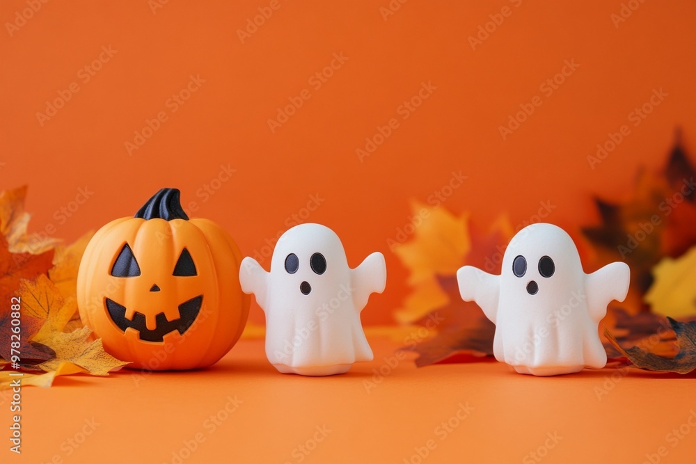 Halloween ghosts with funny pumpkin Halloween ghosts with funny pumpkin