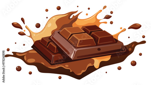 Watercolor Chocolate Bars with Ink Splash Illustration on white background.