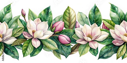 Wallpaper Mural Watercolor of a seamless border element with lush magnolia leaves Torontodigital.ca