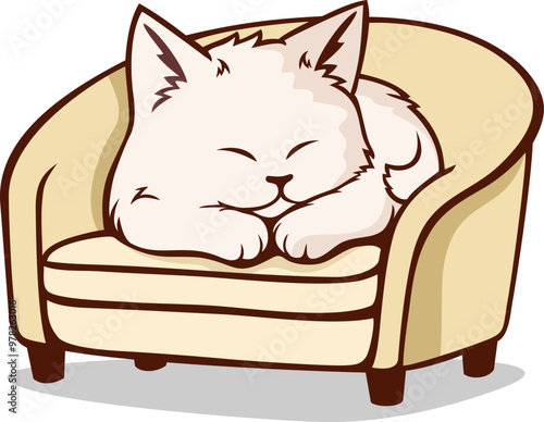 Cute Cat Sleep In The Chair Cartoon Illustration