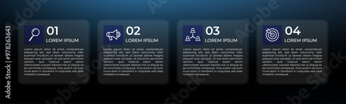 Transparent timeline infographic with four steps