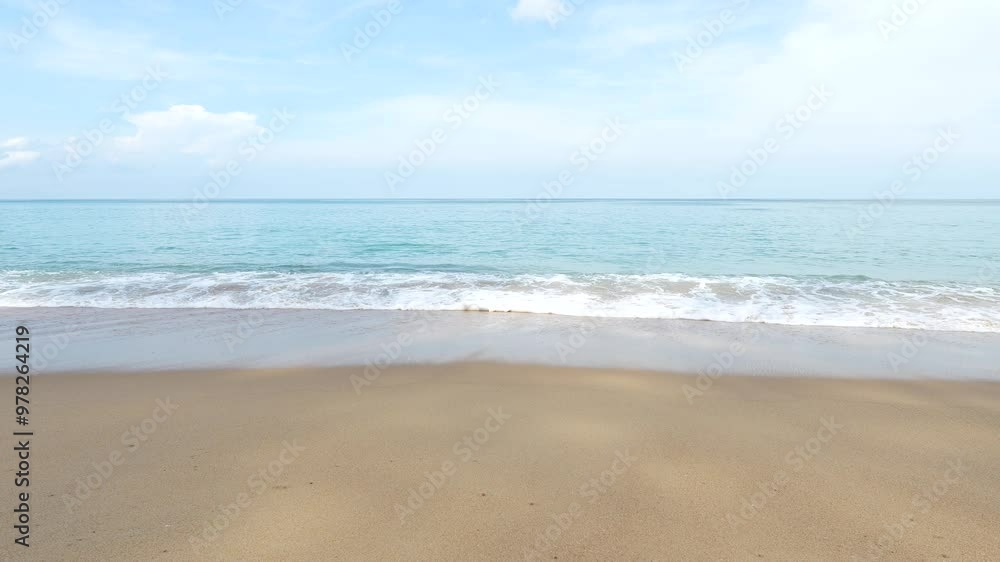 beach with golden sand and turquoise sea on a sunny summer day. Sea waves on the sand. Dominican Island, nobody, copy beach with golden sand and turquoise sea on a sunny summer day. Sea waves on the sand. Dominican Island, nobody, copy