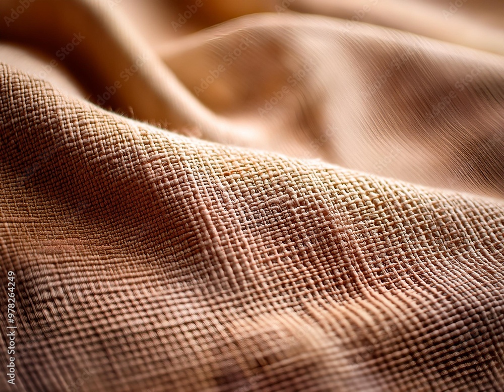 Woven fabric texture with depth of field on a warm neutral background Woven fabric texture with depth of field on a warm neutral background