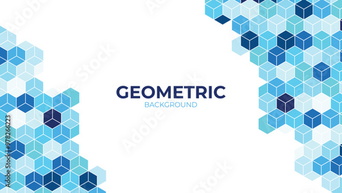 Blue abstract background cube seamless pattern. White blue geometric background. Abstract graphic elements for presentation background design