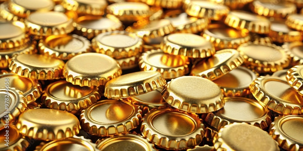A pile of shiny golden beer bottle caps , shiny, golden, beer, caps, pile, texture, metallic, round, reflective A pile of shiny golden beer bottle caps , shiny, golden, beer, caps, pile, texture, metallic, round, reflective