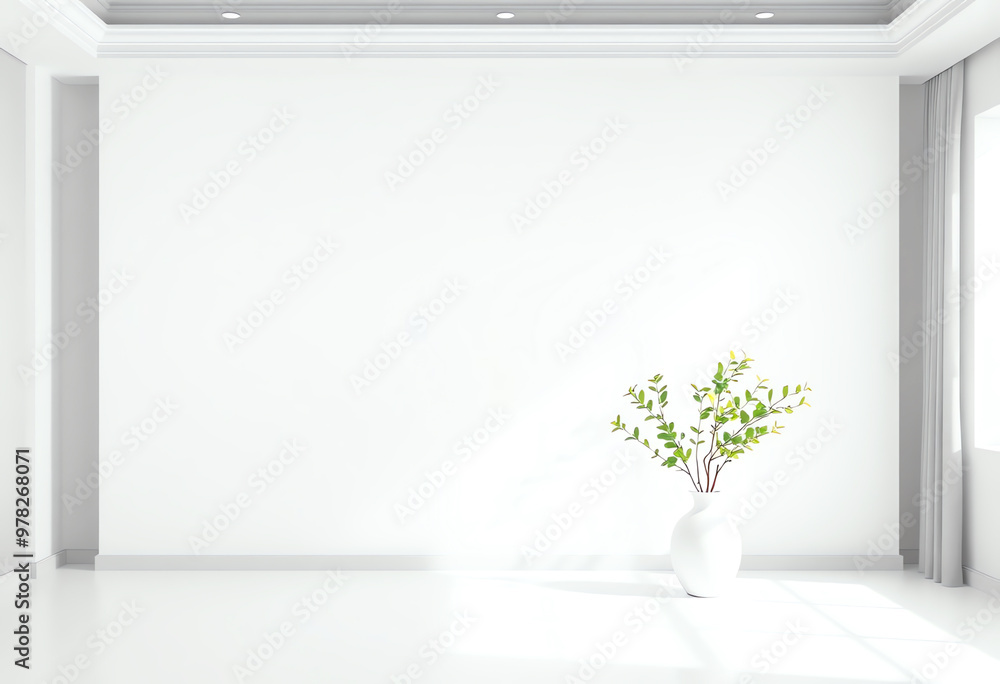 Obraz premium empty white wall interior with small plant