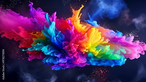 Holi color paint splatter powder festival explosion burst powder wide background, wallpaper 16:9.