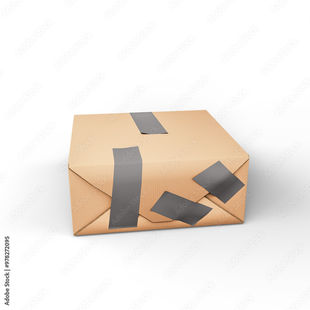 Obraz premium Cardboard Box with Tape. Template for Present, Valentine, Birthday or Wedding Banners. 3D Illustration. File with Clipping Path.