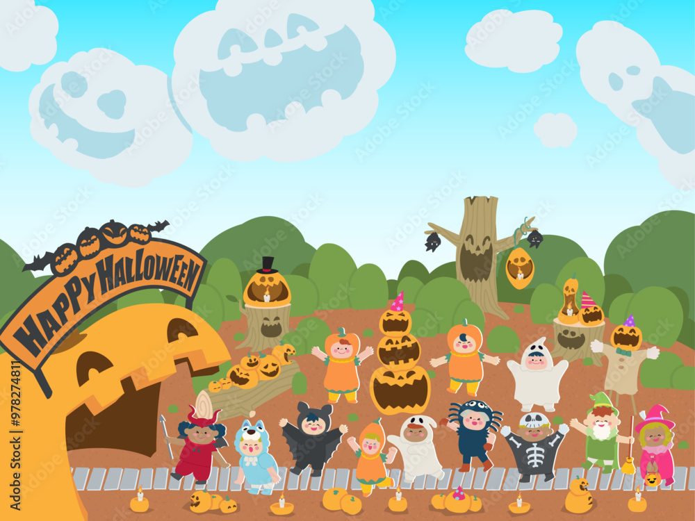 Obraz premium ハロウィンのイベント会場に向かう仮装した子供達2