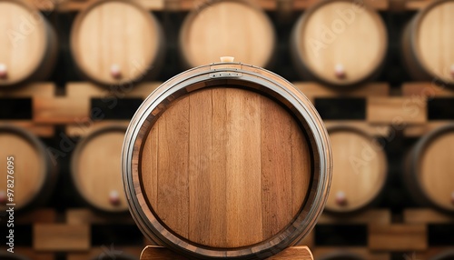 Old wooden wine barrel with natural aging, rustic winery feel, rich textures photo