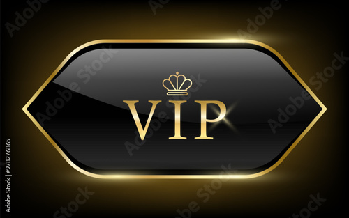 Golden and black VIP label, Exclusive luxury banners or premium VIP Member Club sticker, Black and Gold vector Button glossy .VIP label and tag with shiny and glitter on black badges