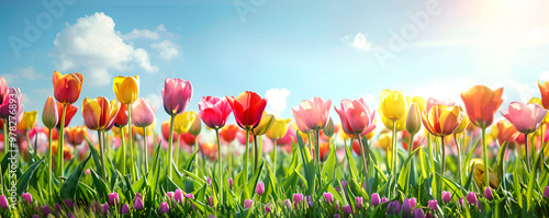 Golden Sunrise over Vibrant Tulip Field