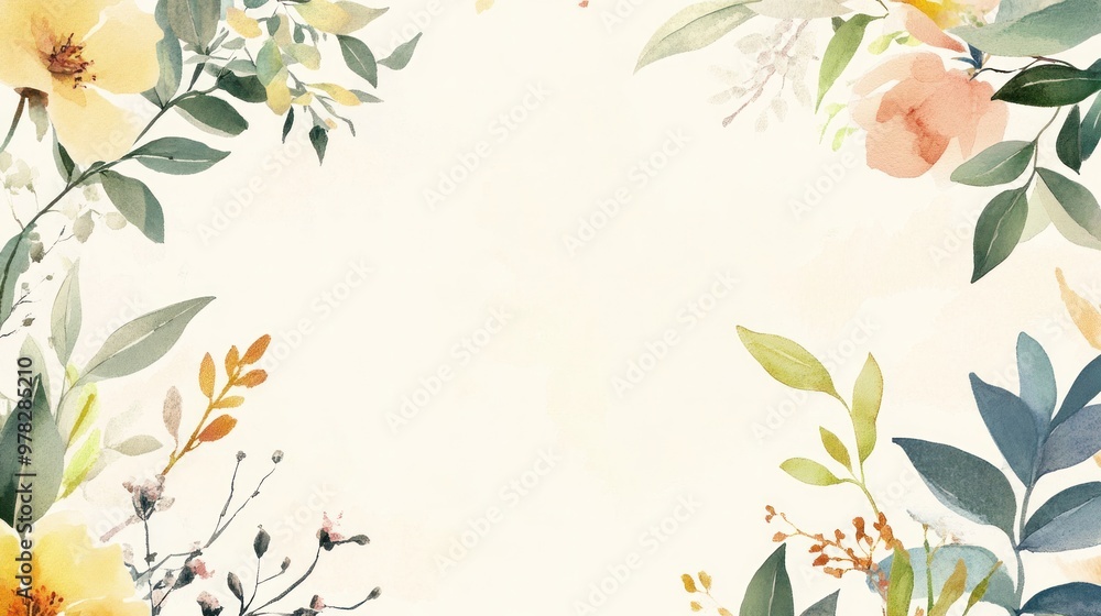 A botanical wedding card design featuring a watercolor illustration of leaves and flowers delicately framing the text area, ideal for a nature-inspired wedding theme. A botanical wedding card design featuring a watercolor illustration of leaves and flowers delicately framing the text area, ideal for a nature-inspired wedding theme.