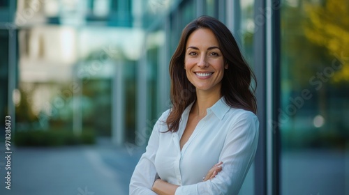 Confident Businesswoman in Front of Office Building