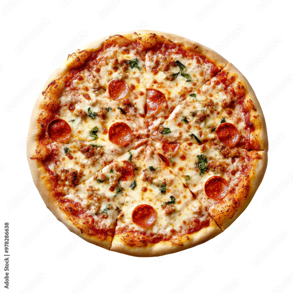 Delicious Pepperoni Pizza with Cheese and Basil Delicious Pepperoni Pizza with Cheese and Basil