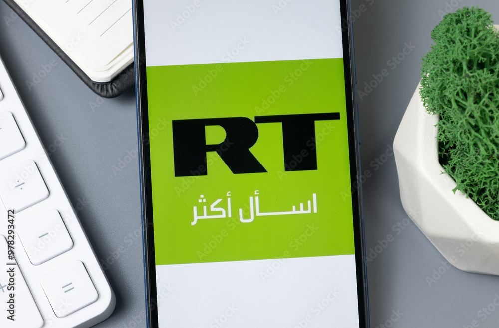 New York, USA - 30 August 2024: RT Arabic Logo on Phone Screen, Company ...